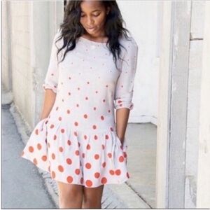 Anthropologie Meadow Rue Minutiae dress gray polka dots orange ruffle